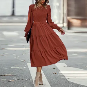 Smocked Cuffs Tiered Midi Dress