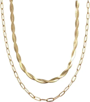 Statement Layered Necklaces for Women Twisted Herringbone Snake Paperclip Chain Choker Layering Necklace Gold Plated Dainty Necklaces Jewelry Gift for Her