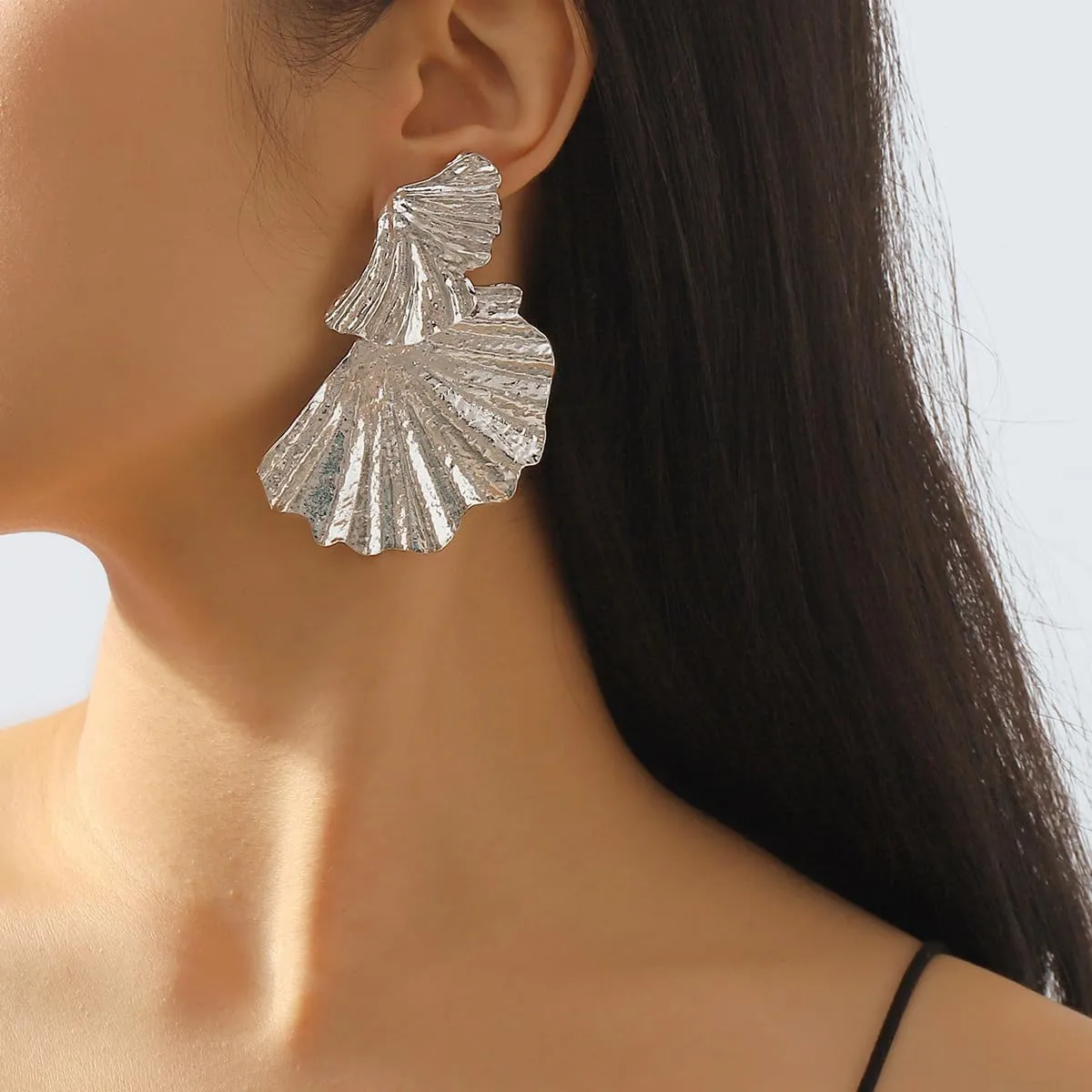 Statement Silver Geometric Dangle Earrings - Chunky, Big Thick Gold & Simple Fashion Silver Earrings