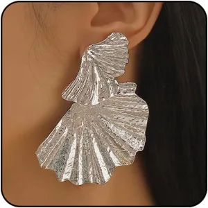 Statement Silver Geometric Dangle Earrings - Chunky, Big Thick Gold & Simple Fashion Silver Earrings