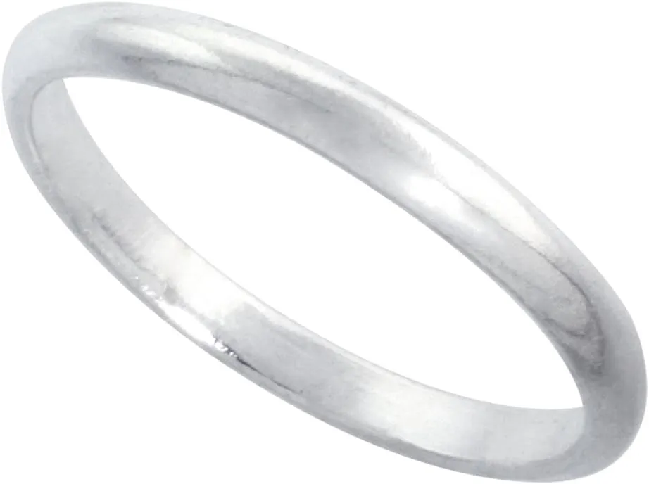 Sterling Silver 2 mm Thin Plain Dome Wedding Band Toe Ring Thumb Ring