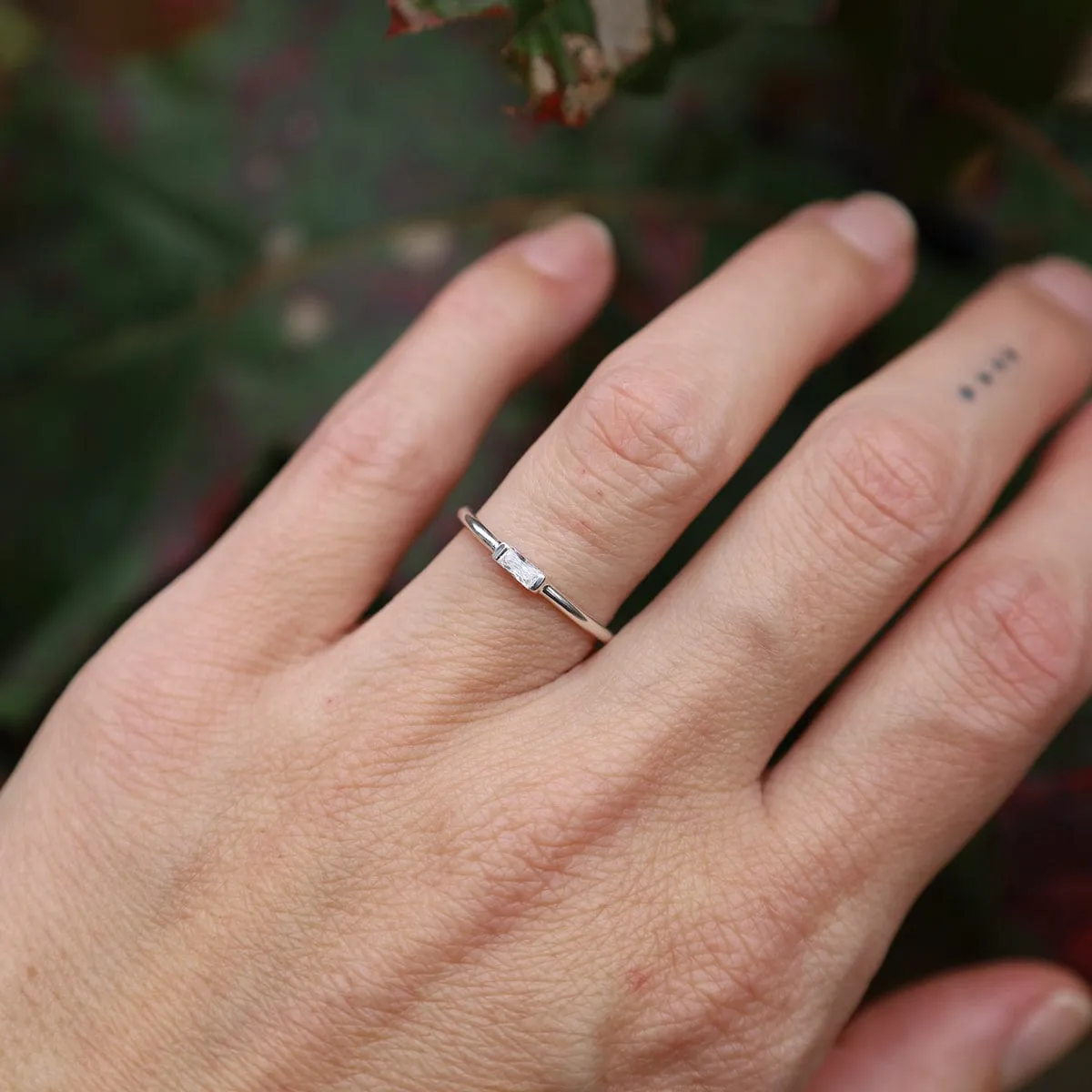 Sterling Silver Band with Channel Set CZ Baguette Ring