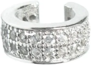 Sterling Silver Round Cubic Zirconia Pave Earrings Cuffs Wrap
