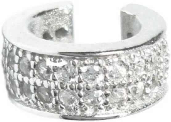 Sterling Silver Round Cubic Zirconia Pave Earrings Cuffs Wrap