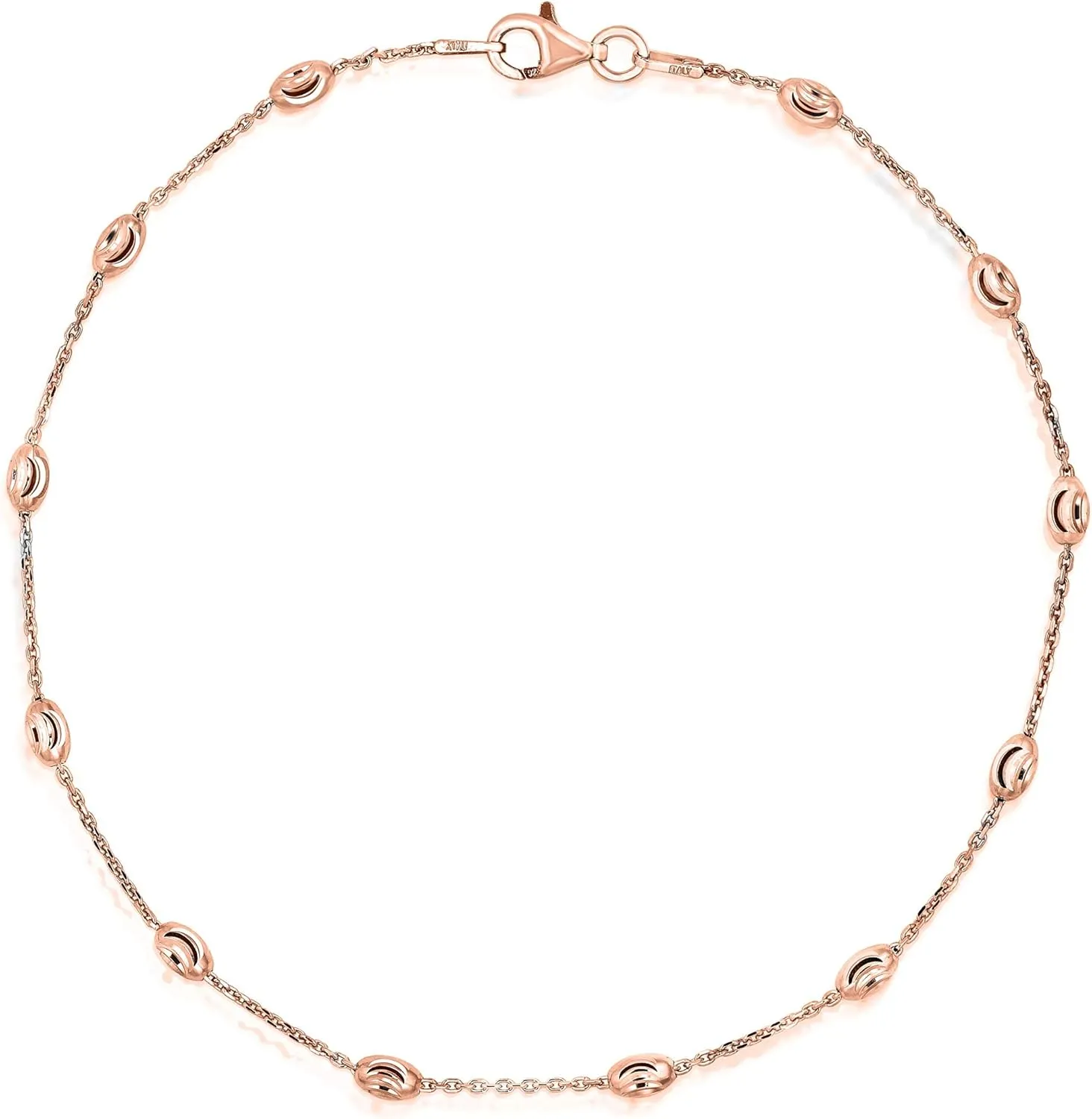 Sterling Silver Station Oval Bead Necklace for Women Teen Girls- 925 Station Necklace, 925 Silver Jewelry, Sterling Silver Necklace 10-36 Inch, Silver, Gold, Rose Gold