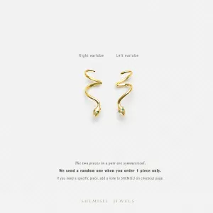 Stud Serpent Climber, Snake Earrings, Gold, Silver SS045 LR
