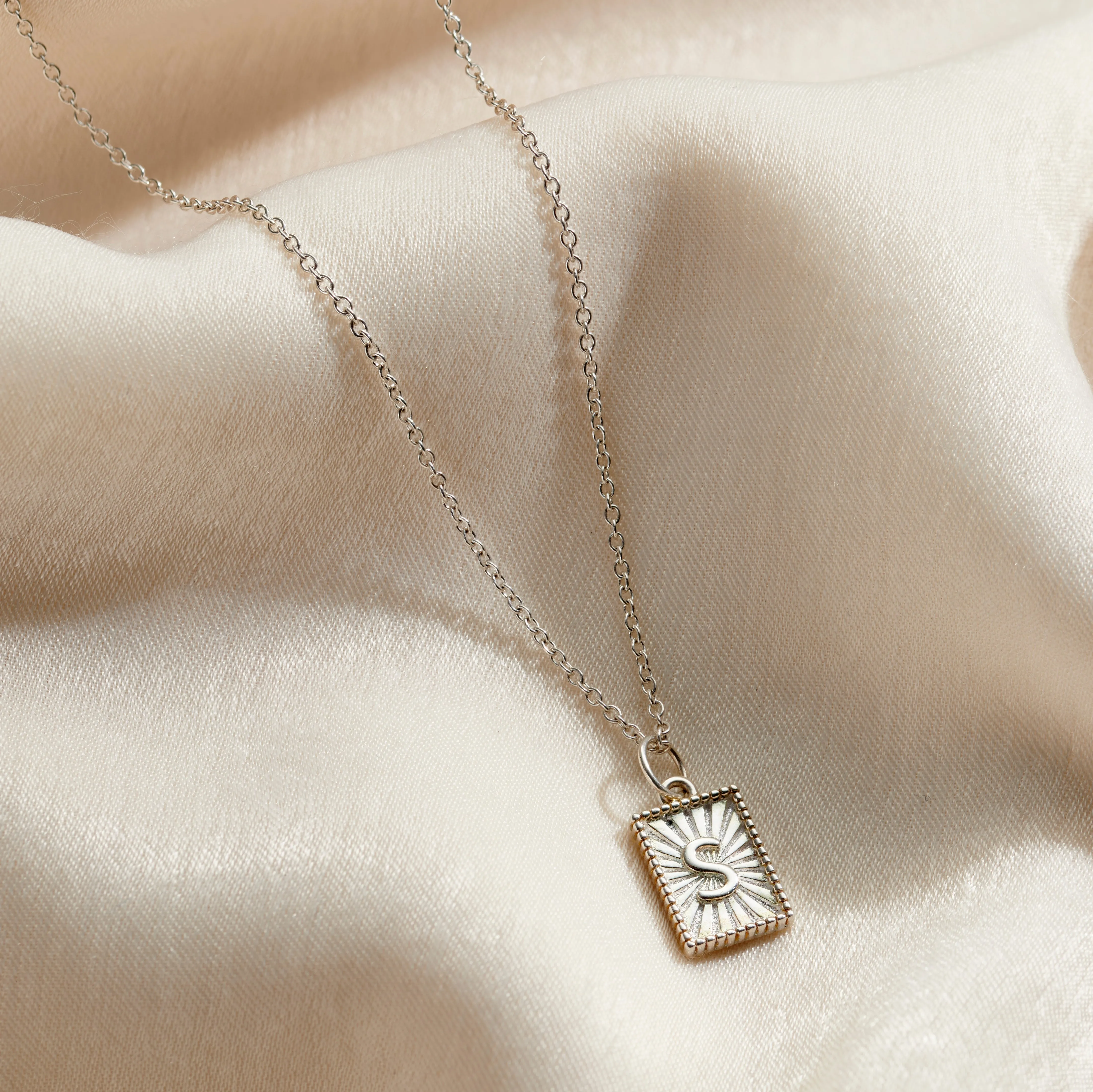 Sunbeam Rectangle Initial Charm Necklace