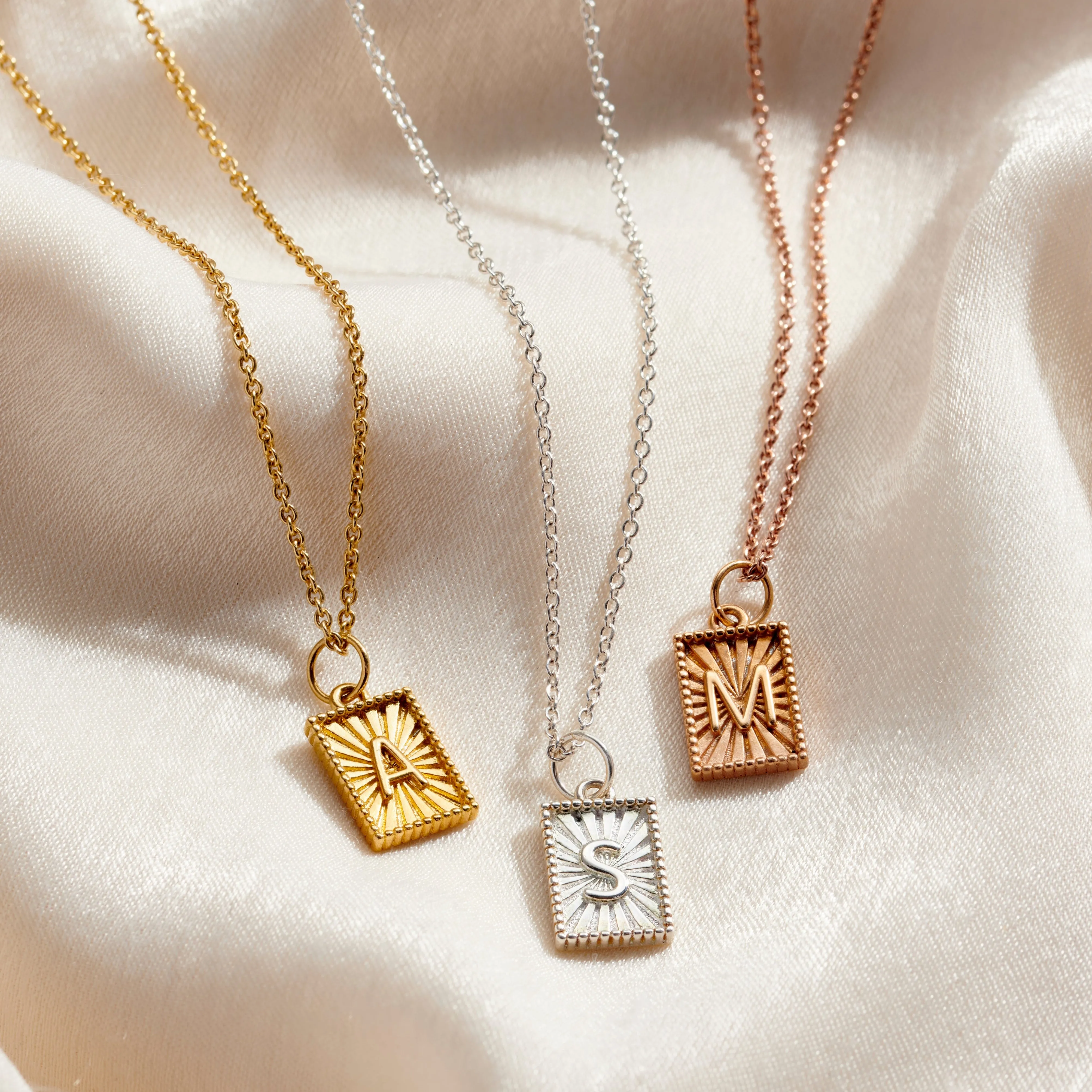 Sunbeam Rectangle Initial Charm Necklace