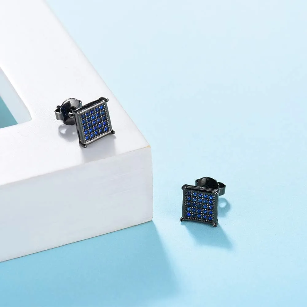 Tarsus Hypoallergenic Black Square Men Earrings Studs Stainless Steel Earrings for Sensitive Ears Nickel Free Jewelry Diamond Unisex Hip Hop Studs