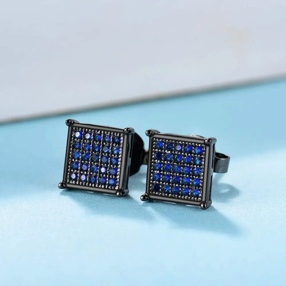 Tarsus Hypoallergenic Black Square Men Earrings Studs Stainless Steel Earrings for Sensitive Ears Nickel Free Jewelry Diamond Unisex Hip Hop Studs