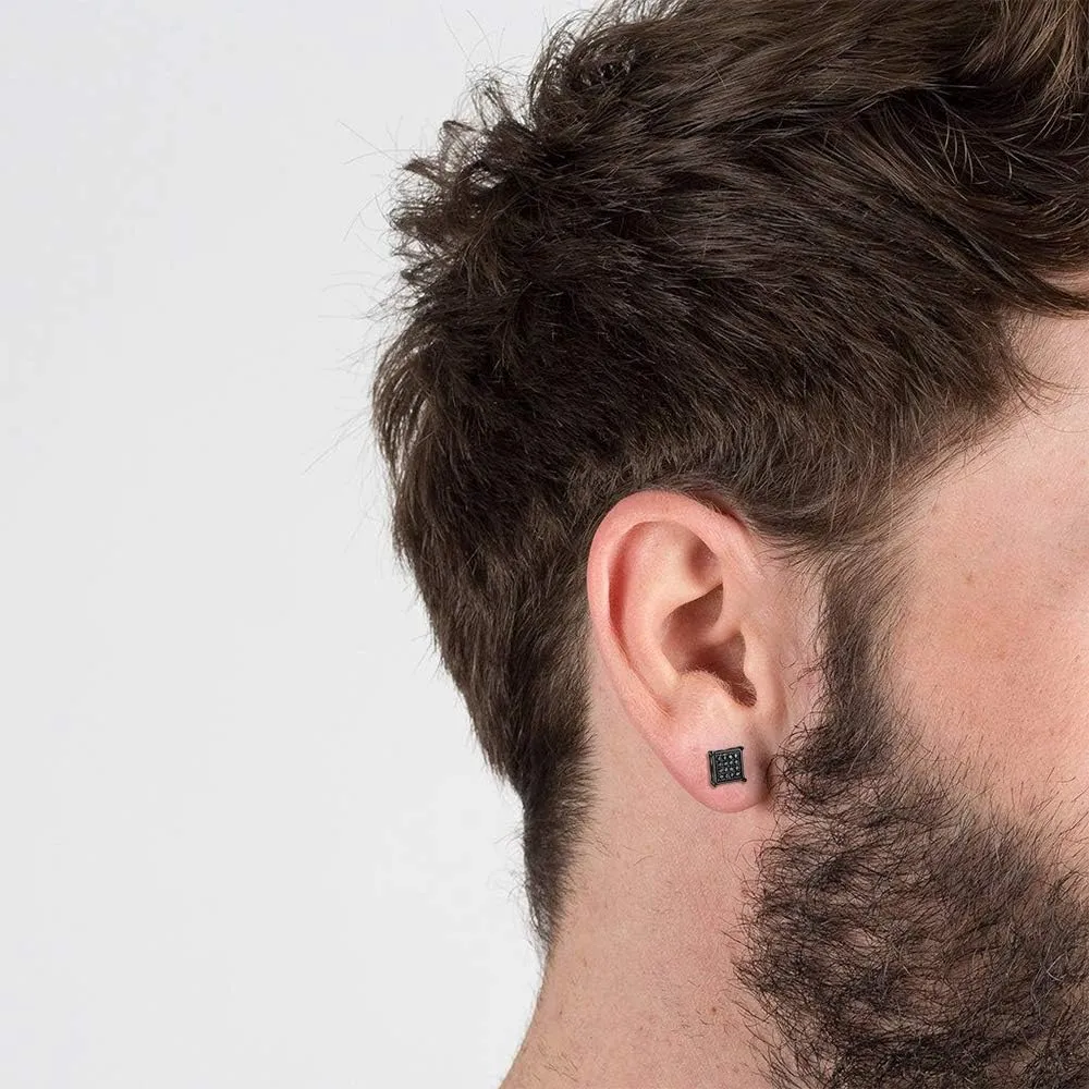 Tarsus Hypoallergenic Black Square Men Earrings Studs Stainless Steel Earrings for Sensitive Ears Nickel Free Jewelry Diamond Unisex Hip Hop Studs