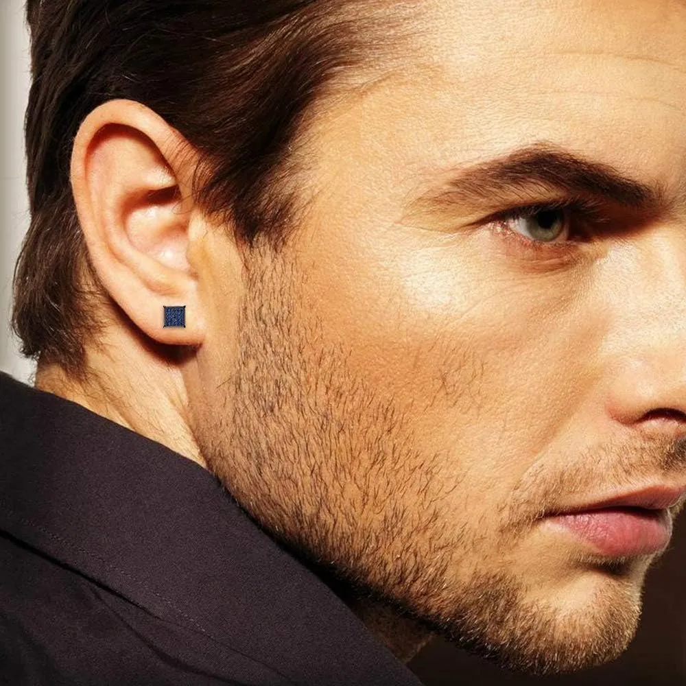 Tarsus Hypoallergenic Black Square Men Earrings Studs Stainless Steel Earrings for Sensitive Ears Nickel Free Jewelry Diamond Unisex Hip Hop Studs