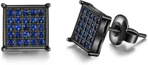 Tarsus Hypoallergenic Black Square Men Earrings Studs Stainless Steel Earrings for Sensitive Ears Nickel Free Jewelry Diamond Unisex Hip Hop Studs