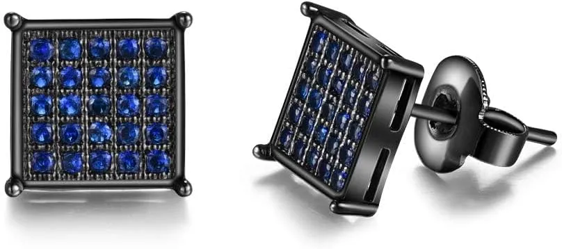 Tarsus Hypoallergenic Black Square Men Earrings Studs Stainless Steel Earrings for Sensitive Ears Nickel Free Jewelry Diamond Unisex Hip Hop Studs