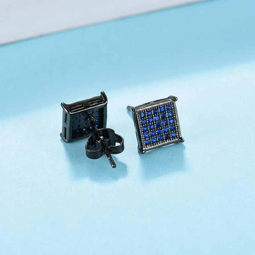 Tarsus Hypoallergenic Black Square Men Earrings Studs Stainless Steel Earrings for Sensitive Ears Nickel Free Jewelry Diamond Unisex Hip Hop Studs