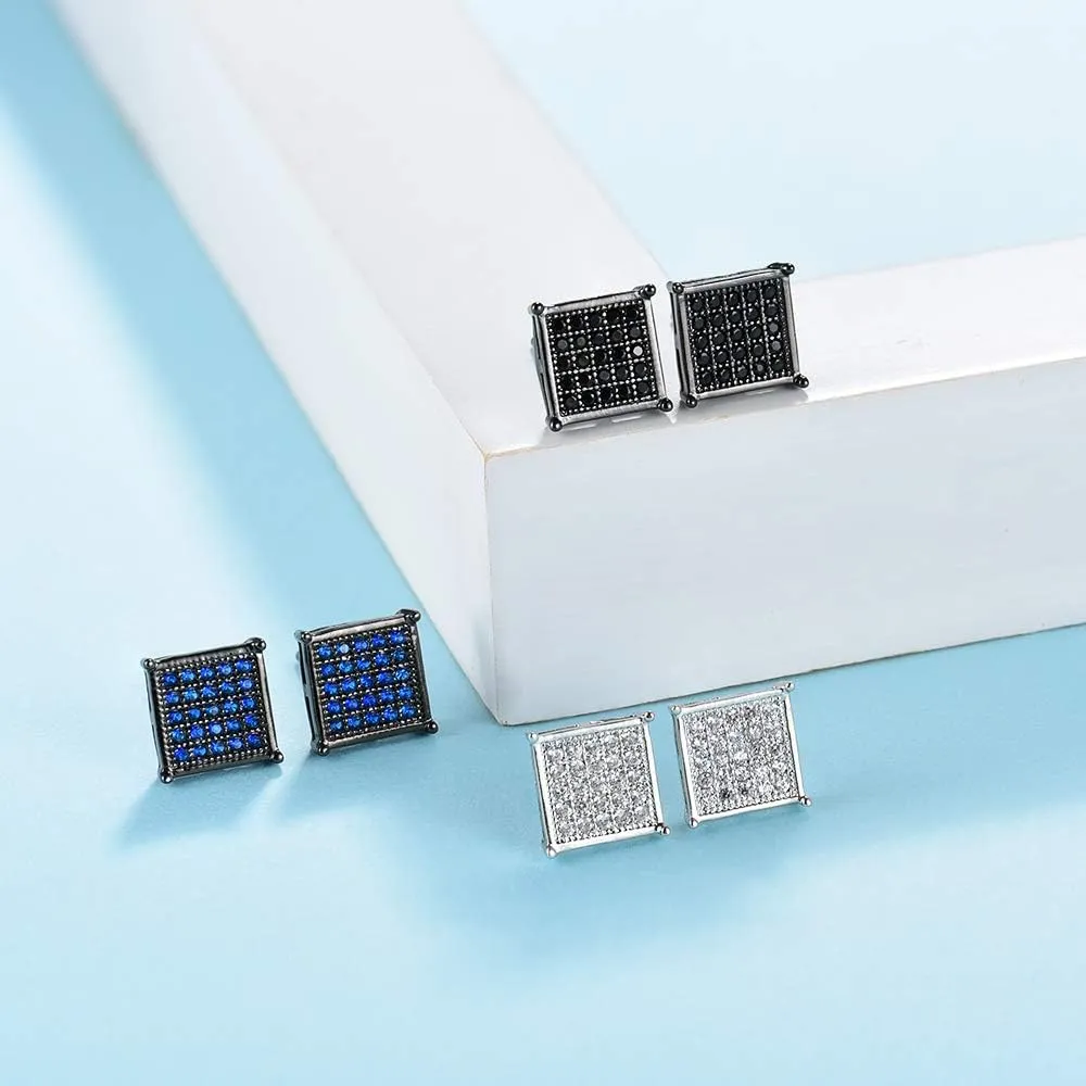 Tarsus Hypoallergenic Black Square Men Earrings Studs Stainless Steel Earrings for Sensitive Ears Nickel Free Jewelry Diamond Unisex Hip Hop Studs