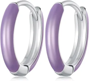 Trendy 925 Sterling Silver Small Hoop Earrings for Women, Colour Enamel Glow in The Dark Earrings Hoops for Her Hypoallergenic Birthday Gift