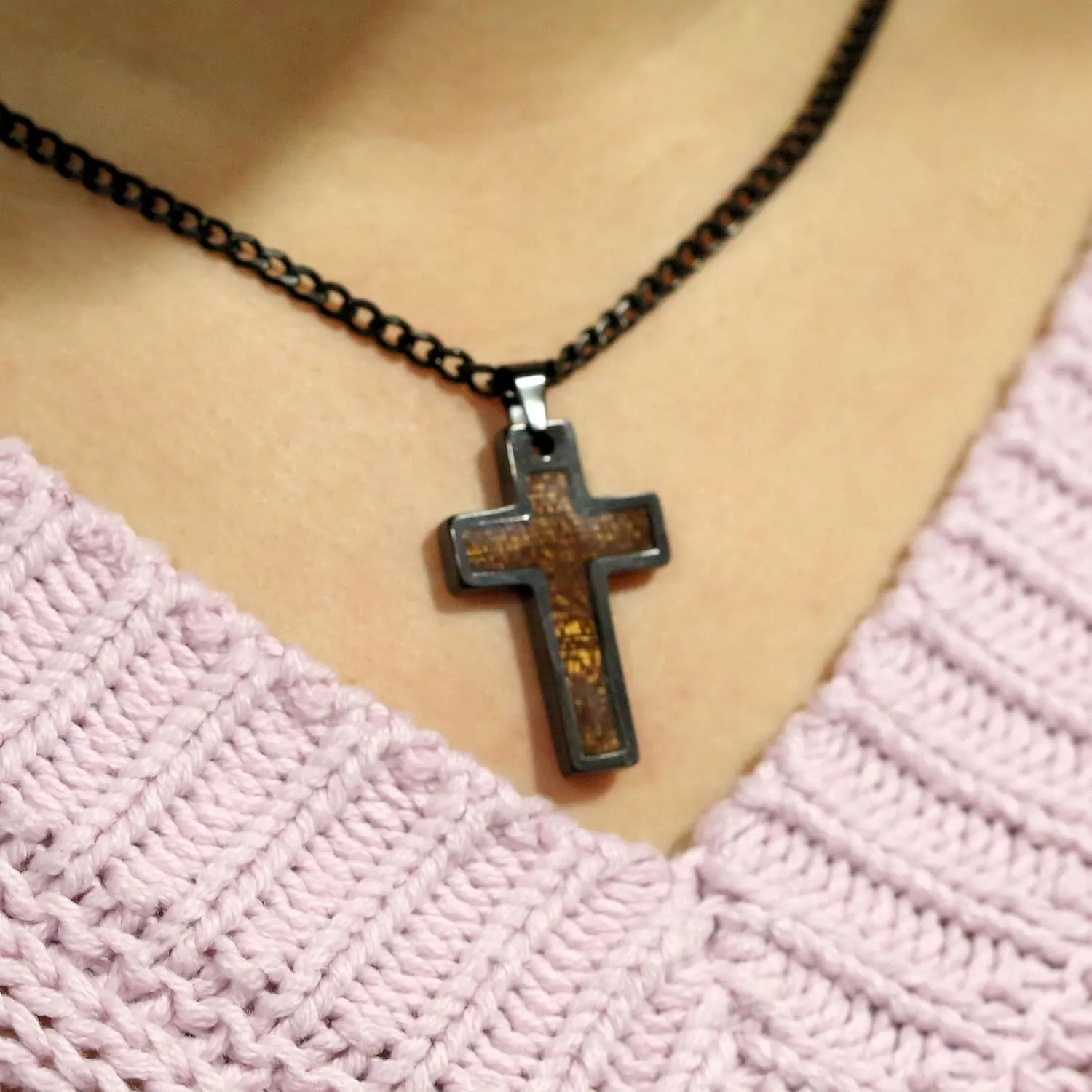 Tungsten Cross Gold Plated, Black Plated or Polished with Different Inlays and Stainless Steel Cuban necklace 16" to 28" in length