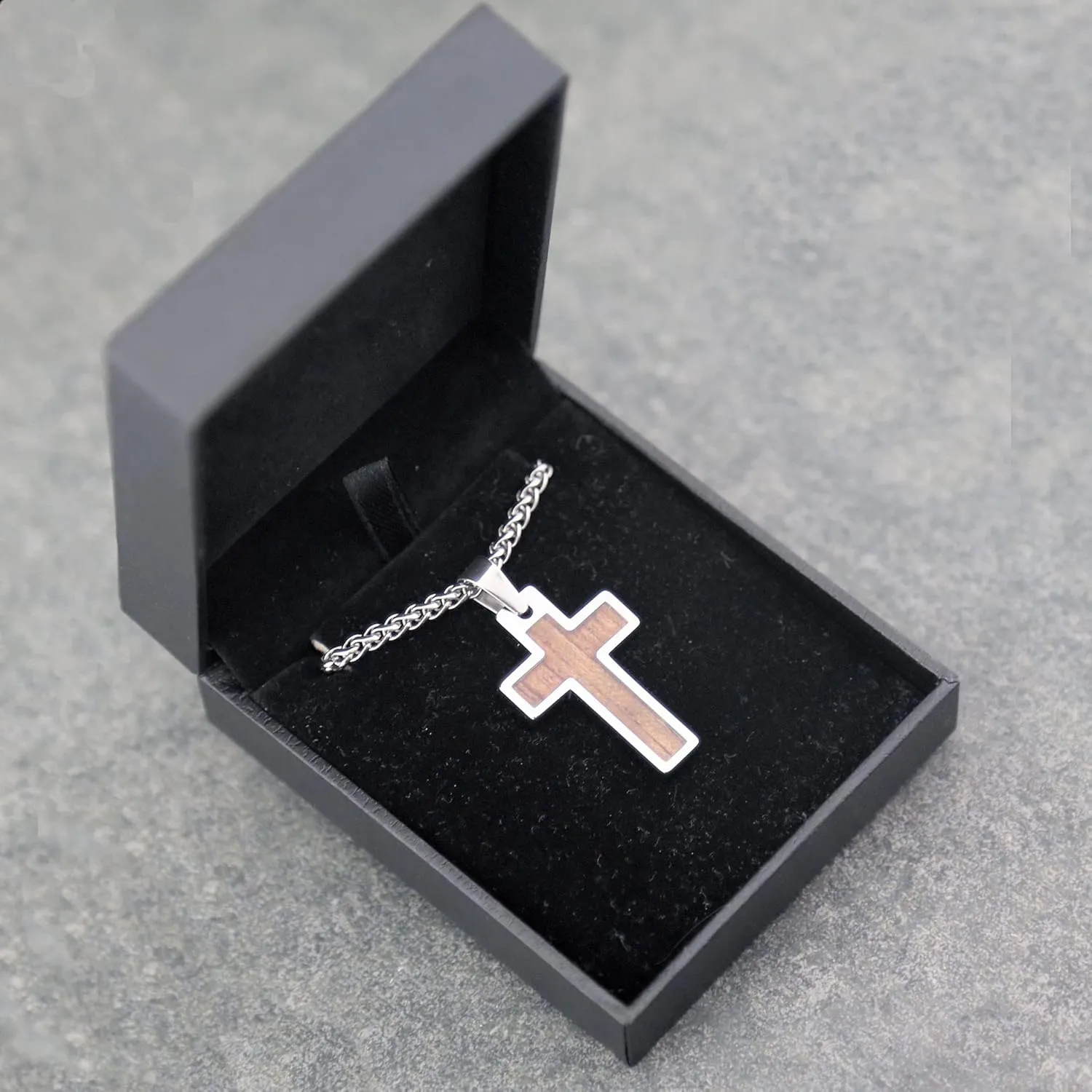 Tungsten Cross Gold Plated, Black Plated or Polished with Different Inlays and Stainless Steel Cuban necklace 16" to 28" in length