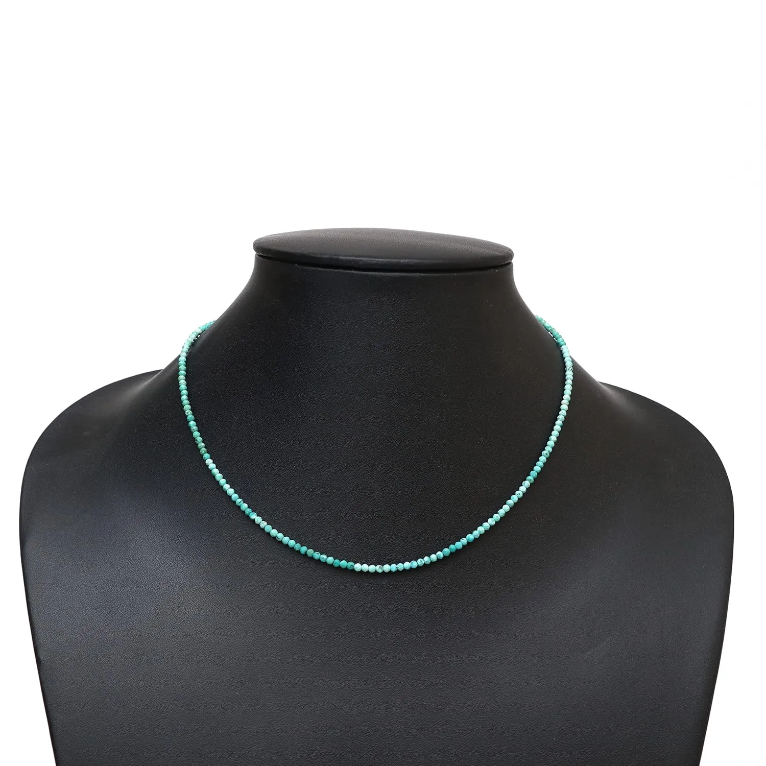 Turquoise Beads Necklace, Choker Style, Gemstone Beaded Necklace, December Birthstone, Boho 925 Sterling Silver Jewelry 18 inch Adjustable Chain Gift for Girlfriend