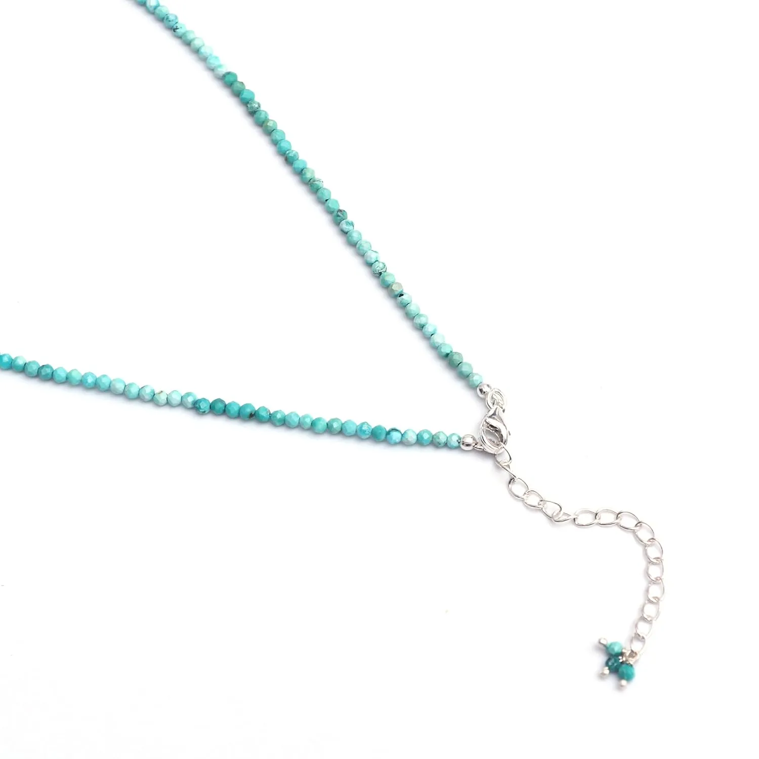Turquoise Beads Necklace, Choker Style, Gemstone Beaded Necklace, December Birthstone, Boho 925 Sterling Silver Jewelry 18 inch Adjustable Chain Gift for Girlfriend