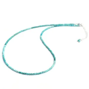Turquoise Beads Necklace, Choker Style, Gemstone Beaded Necklace, December Birthstone, Boho 925 Sterling Silver Jewelry 18 inch Adjustable Chain Gift for Girlfriend