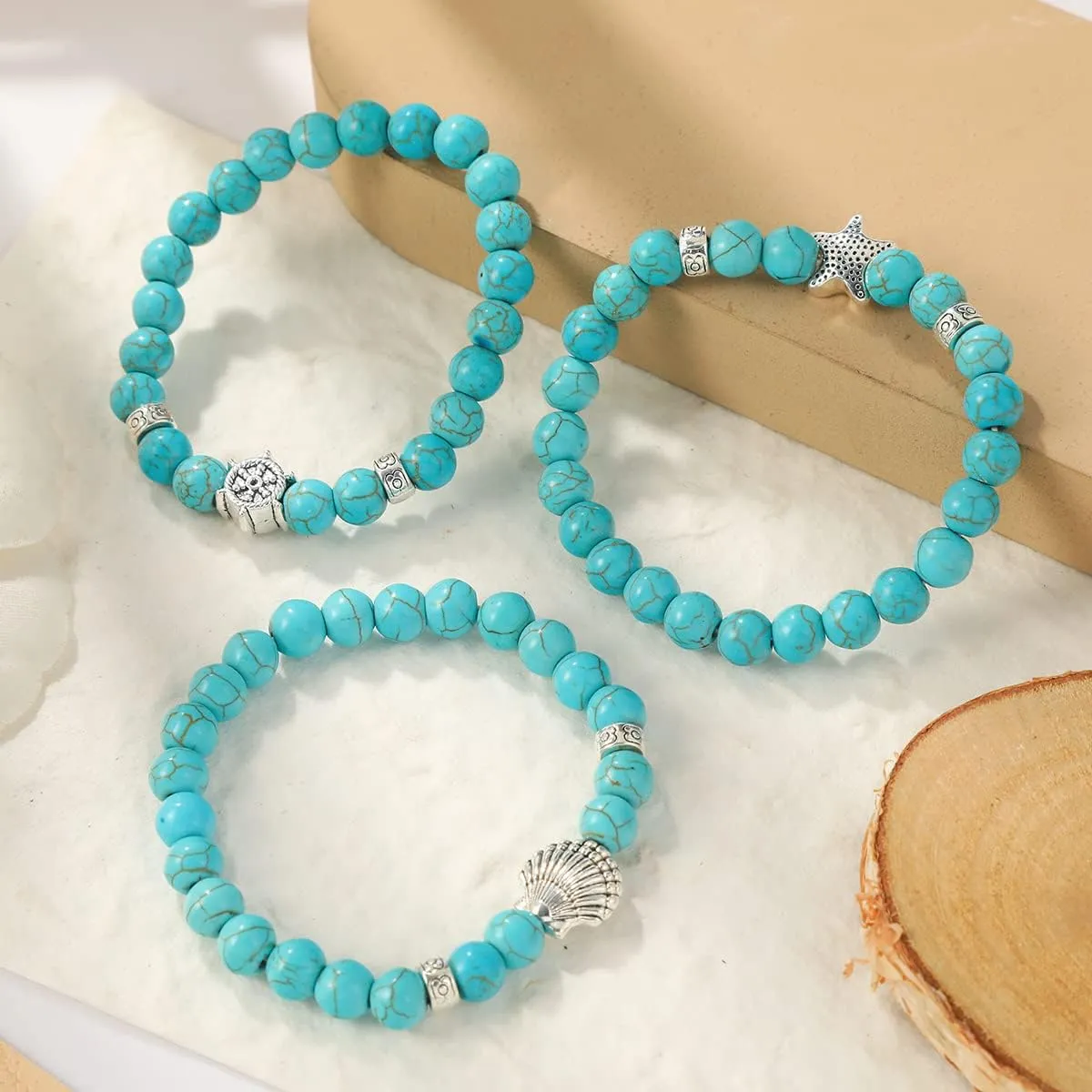 Turquoise Bracelet for Women,Healing Crystal Stone Stretch Round Bead Bracelets for Women Men Jewelry