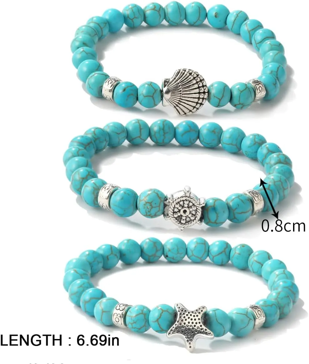 Turquoise Bracelet for Women,Healing Crystal Stone Stretch Round Bead Bracelets for Women Men Jewelry