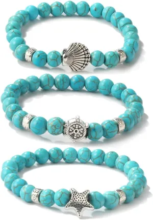 Turquoise Bracelet for Women,Healing Crystal Stone Stretch Round Bead Bracelets for Women Men Jewelry