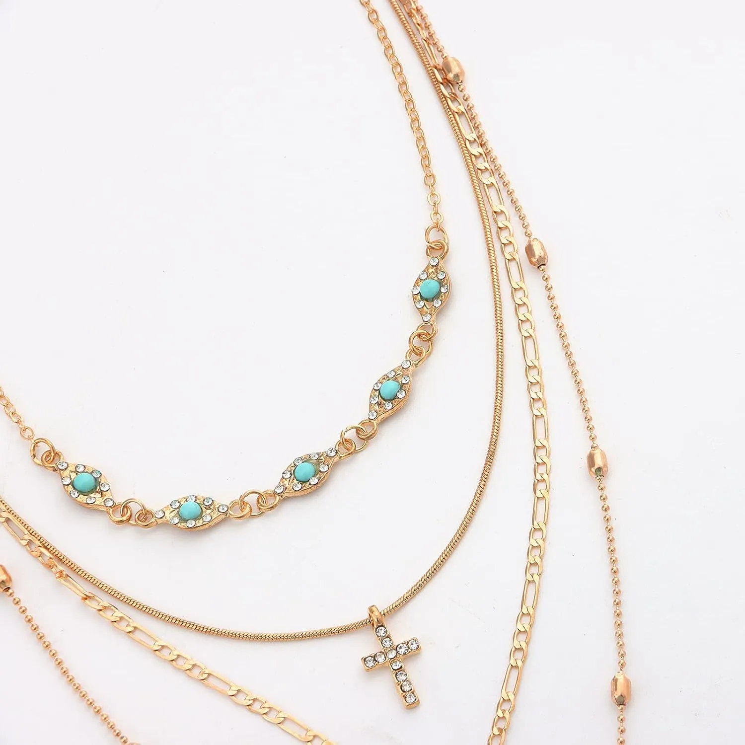 Turquoise Layered Necklace for Women Men Gold Plated Coin Pendant Choker Chain Glitter Boho Sequin Tassel Necklaces Jewelry Gift