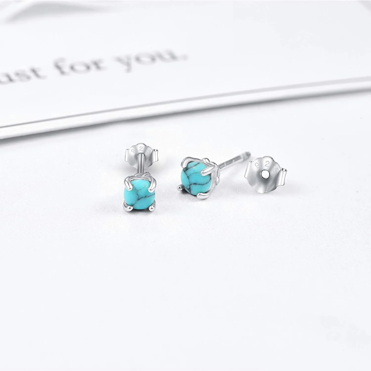 Turquoise Studs Earrings, 925 Sterling Silver 4mm/6mm Round Shape Tiny Studs, Turquoise Jewelry Present for Women Girlfriend