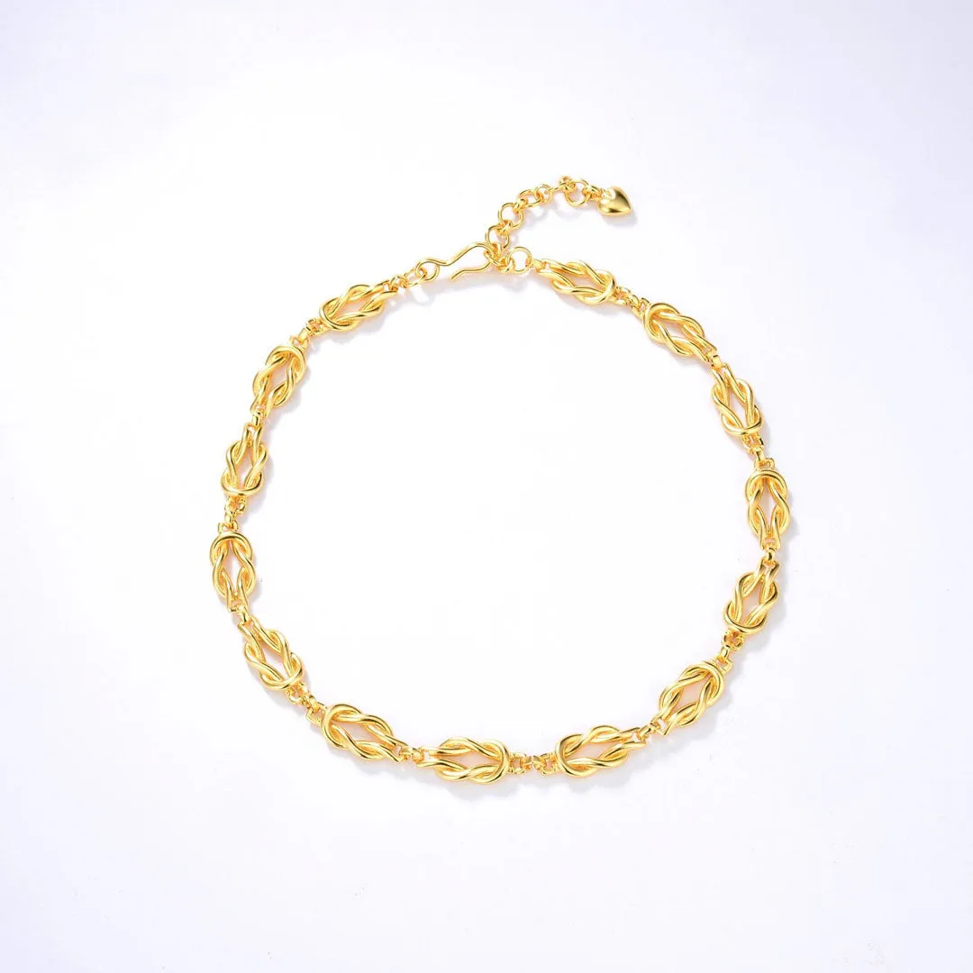 Unique Gold Tone Braided Chain Link Choker Necklace - Gold