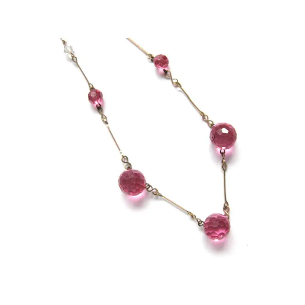 Vintage Art Deco 1930's Rolled Gold Pink Glass Necklace