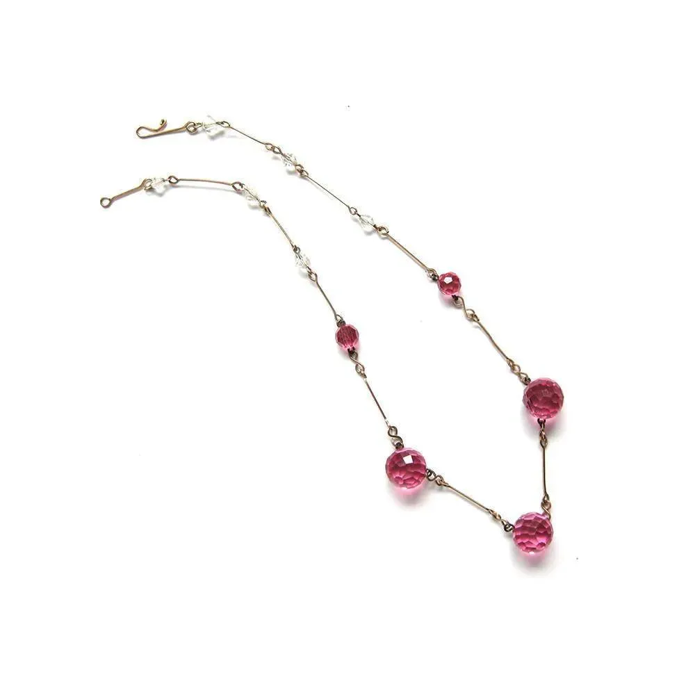 Vintage Art Deco 1930's Rolled Gold Pink Glass Necklace