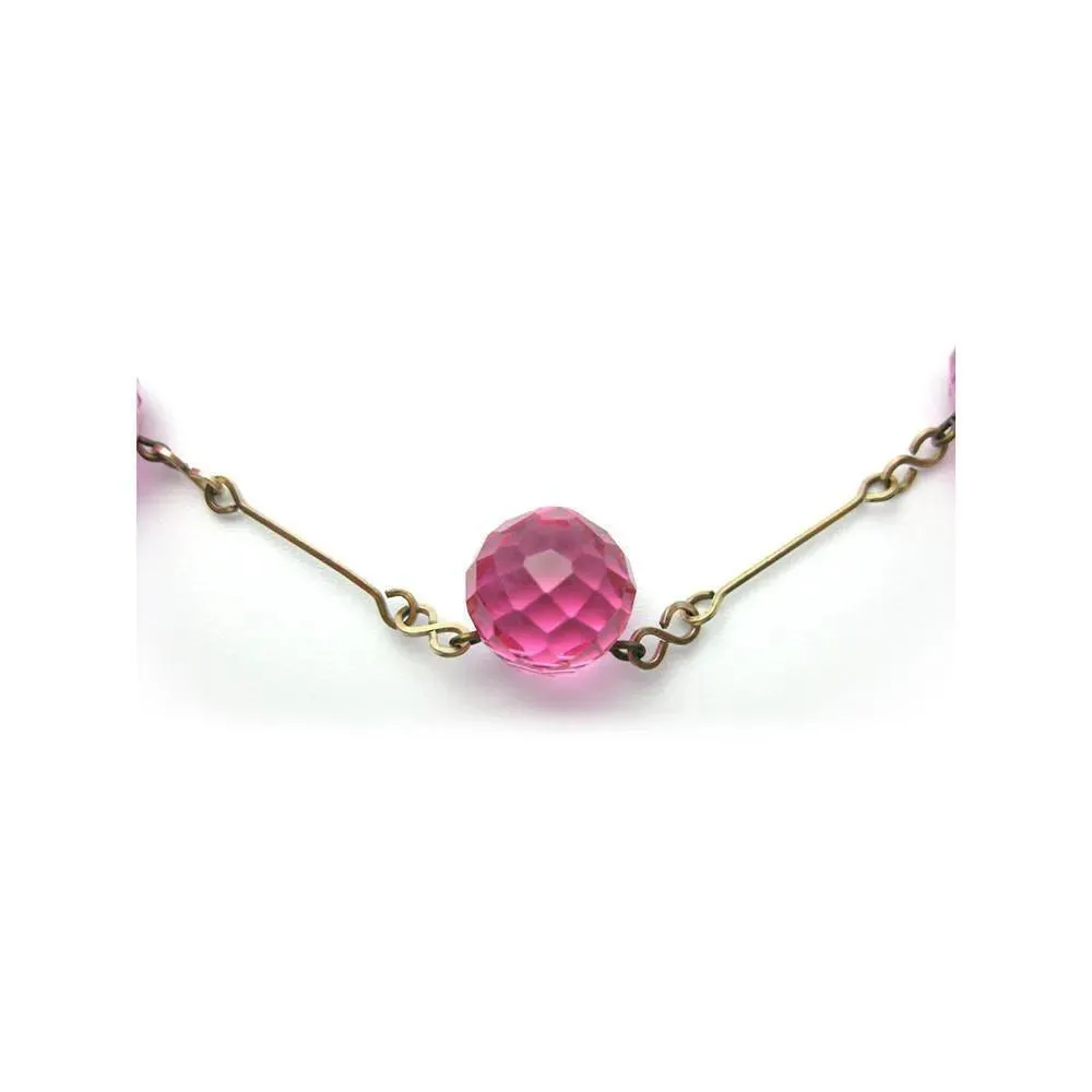 Vintage Art Deco 1930's Rolled Gold Pink Glass Necklace