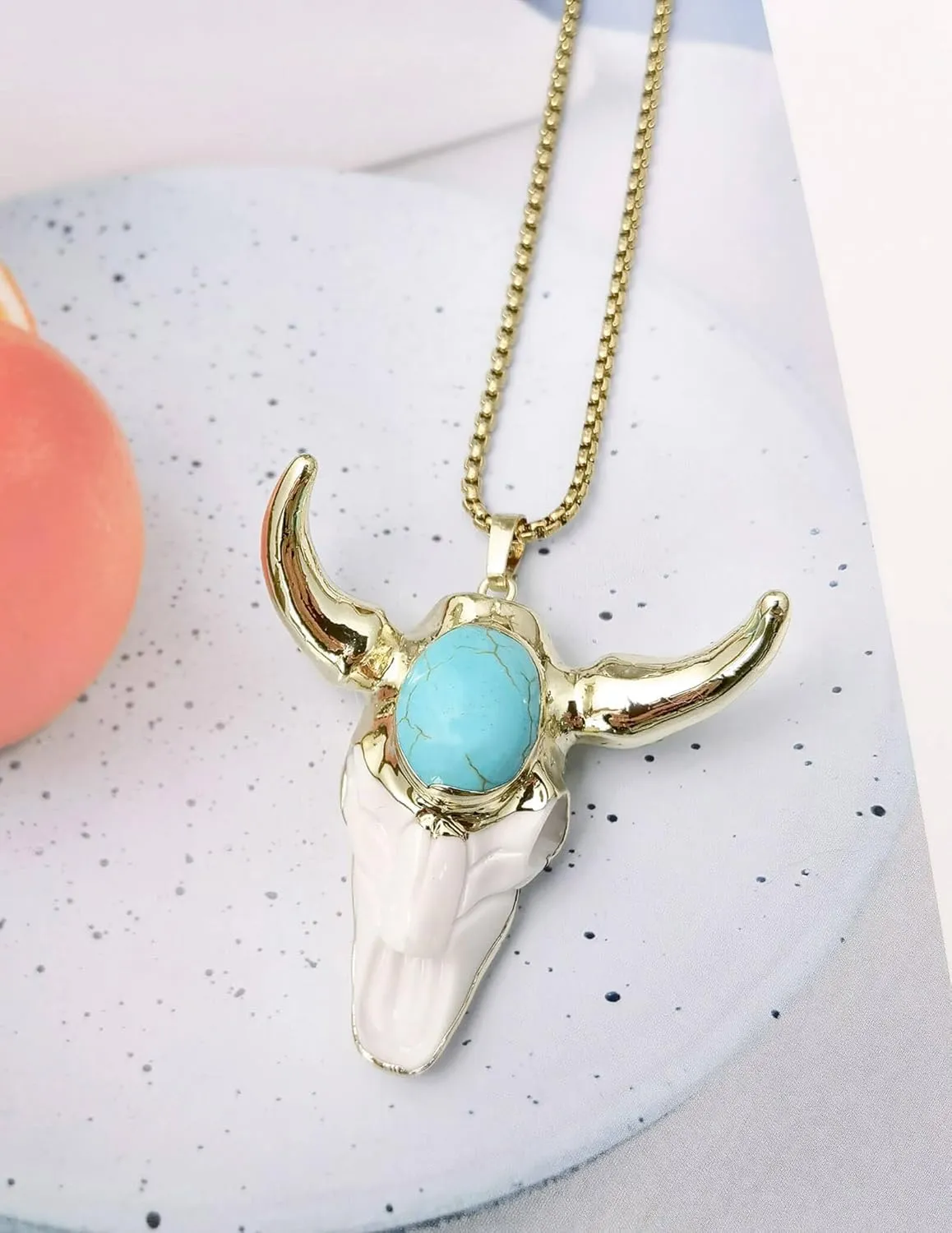 Vintage Bull Necklace Skull Jewelry - Boho Western Turquoise Necklace for Men & Women, December Birthstone