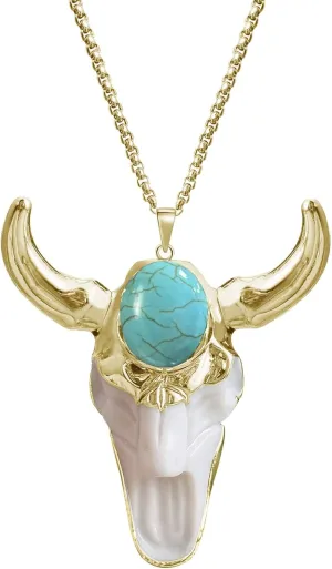 Vintage Bull Necklace Skull Jewelry - Boho Western Turquoise Necklace for Men & Women, December Birthstone