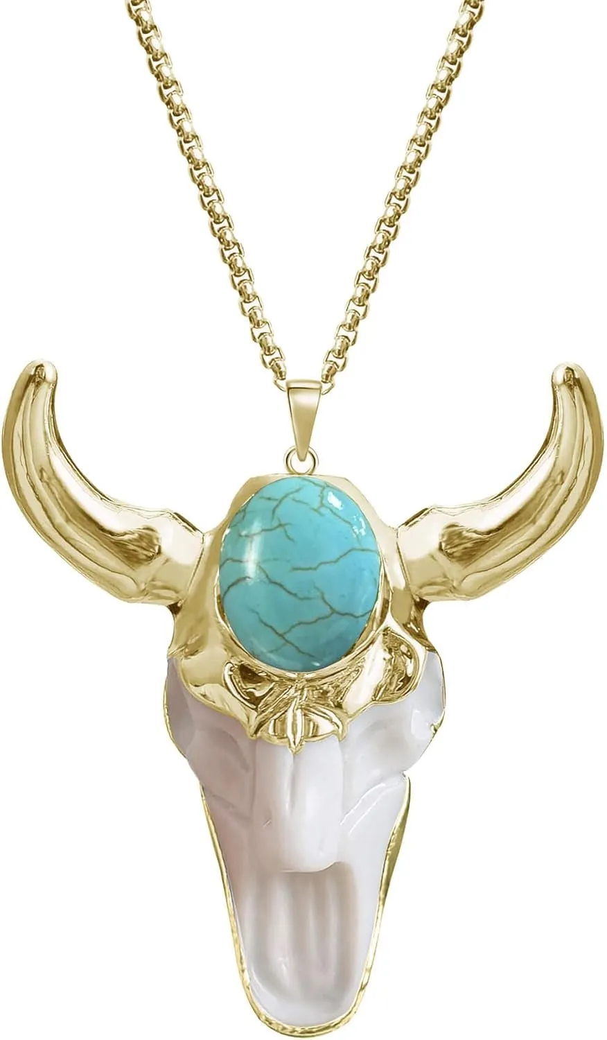 Vintage Bull Necklace Skull Jewelry - Boho Western Turquoise Necklace for Men & Women, December Birthstone
