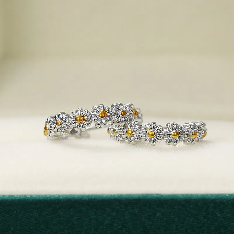 Vintage Daisy Round Hoop Earring For Women Delicate Korean Style Sweet