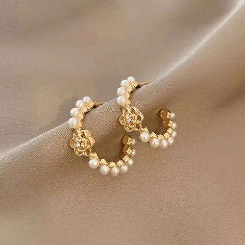 Vintage Daisy Round Hoop Earring For Women Delicate Korean Style Sweet