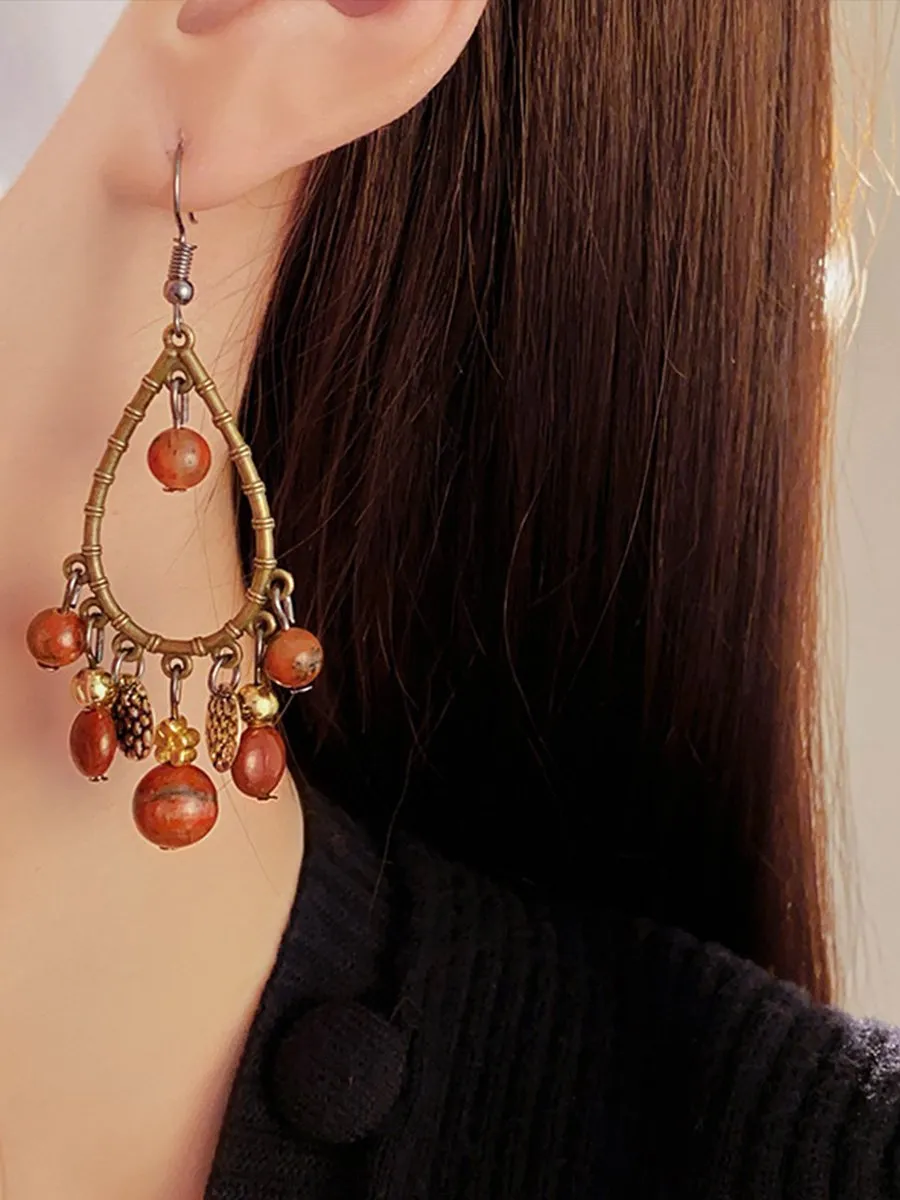 Water Drop Natural Stone Tassel Ethnic Style Retro Earrings
