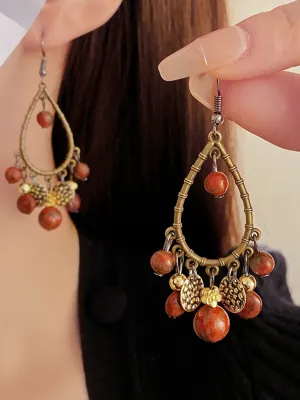 Water Drop Natural Stone Tassel Ethnic Style Retro Earrings