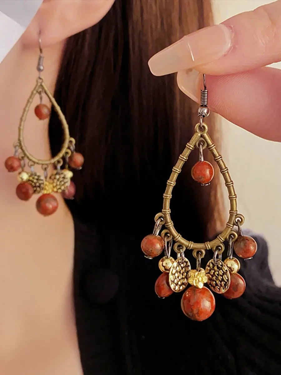 Water Drop Natural Stone Tassel Ethnic Style Retro Earrings