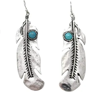 Western Turquoise Feather Dangling Fish Hook Earrings Navajo
