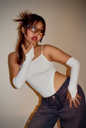 White Extra Deep Strap Bodysuit