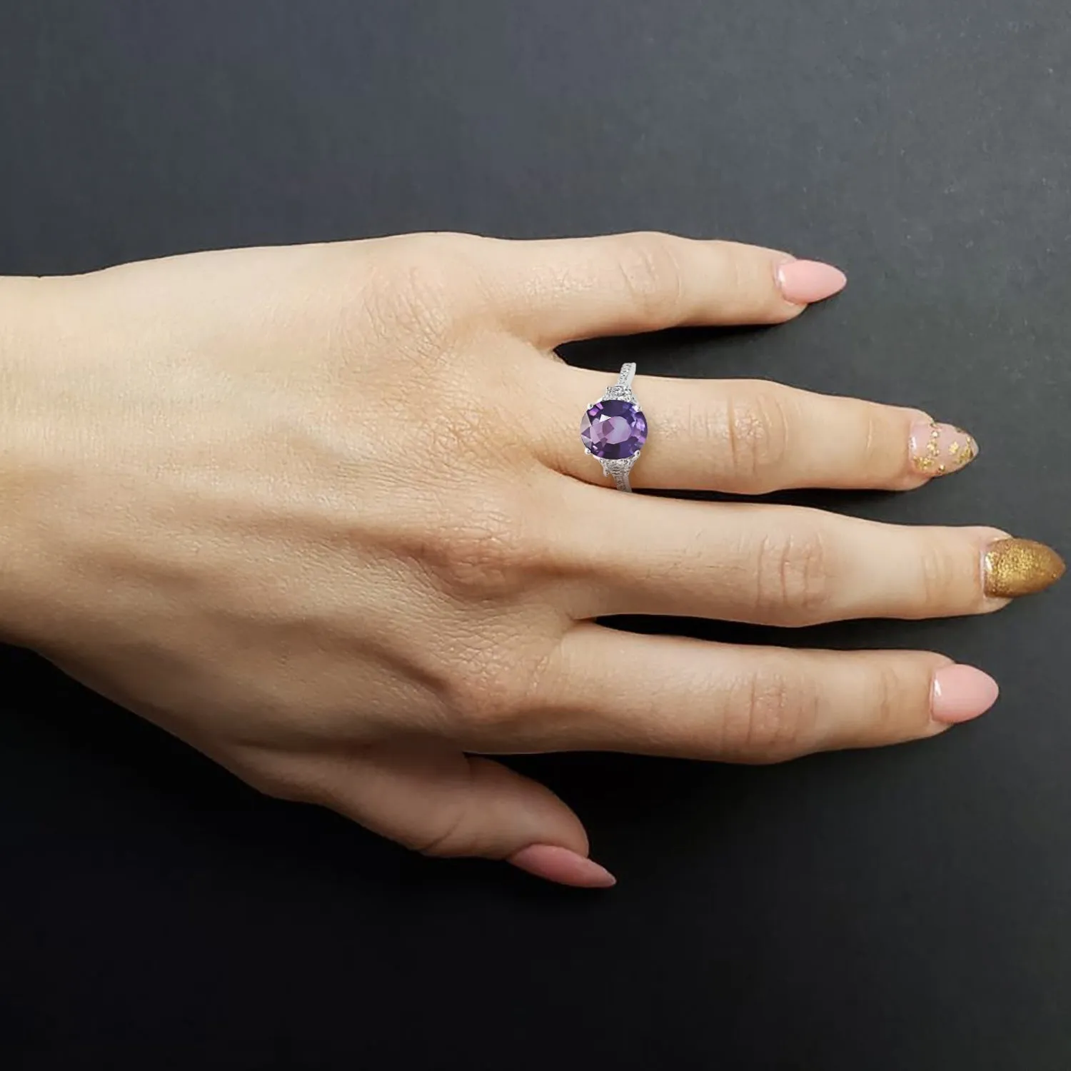 White Gold Purple Sapphire Ring
