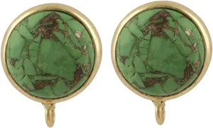 Wholesale Single Bail Gold Plated Natural Mohave Turquoise. Round Gemstone Brass Stud Earrings