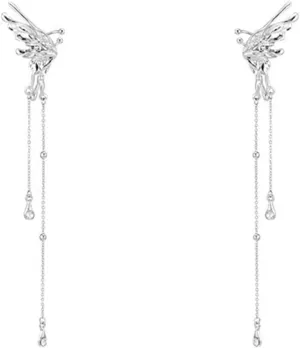Wing Metal Butterflies Ear Cuff Piercing Earrings Trend Punk Design Female Long Ear Clip Jewelry, Length: 13cm, copper alloy