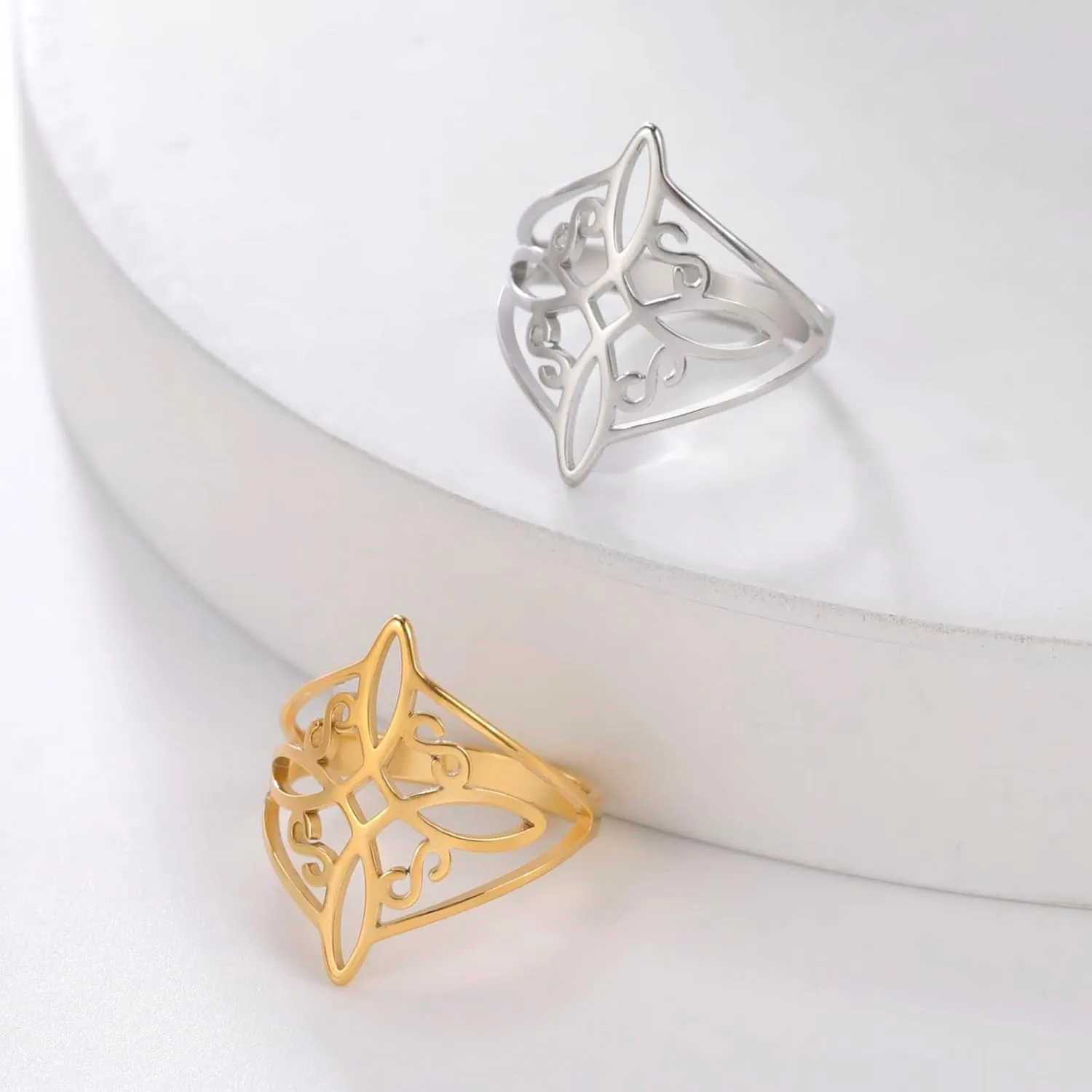 Witches Knot Celtic Knot Ring Witchcraft Stainless Steel Geometric Wiccan Finger Rings Wedding Band Stackable Jewelry for Women Men