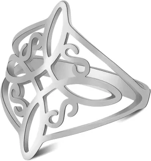 Witches Knot Celtic Knot Ring Witchcraft Stainless Steel Geometric Wiccan Finger Rings Wedding Band Stackable Jewelry for Women Men